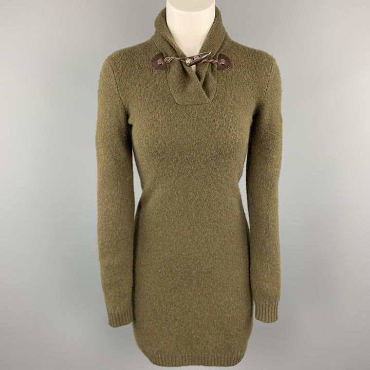 RALPH LAUREN Size S Olive Wool / Cashmere Knit Toggle Shawl Collar Dress