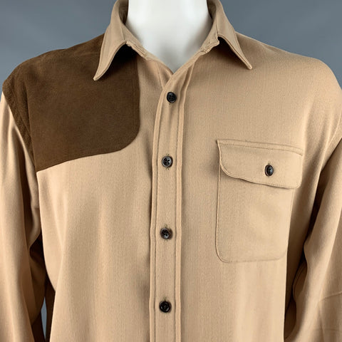 POLO by RALPH LAUREN Size XL Beige Brown Wool Suede Long Sleeve Shirt