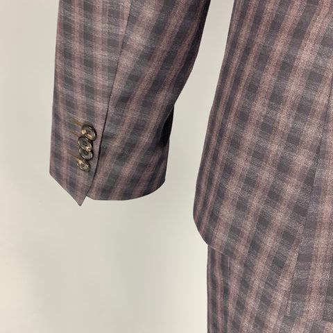 PAUL SMITH Size 42 Regular Black Purple Plaid Wool Notch Lapel Suit