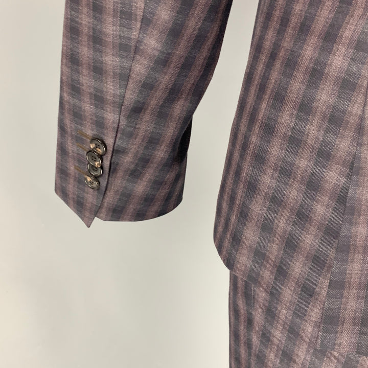 PAUL SMITH Size 42 Regular Black Purple Plaid Wool Notch Lapel Suit