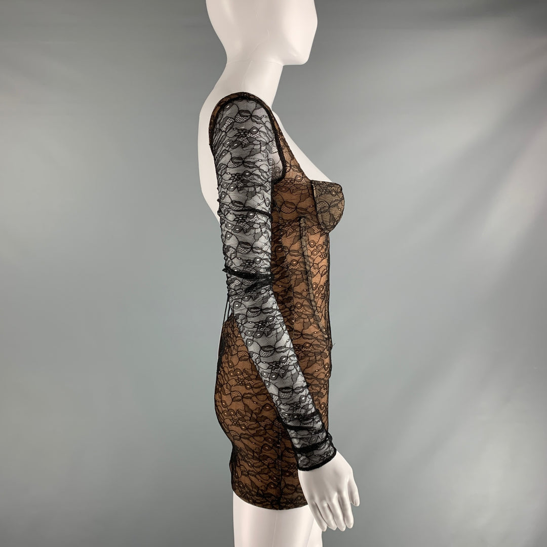 LA QUAN SMITH Size XS Black Nude Long Sleeve Mini Cocktail Dress