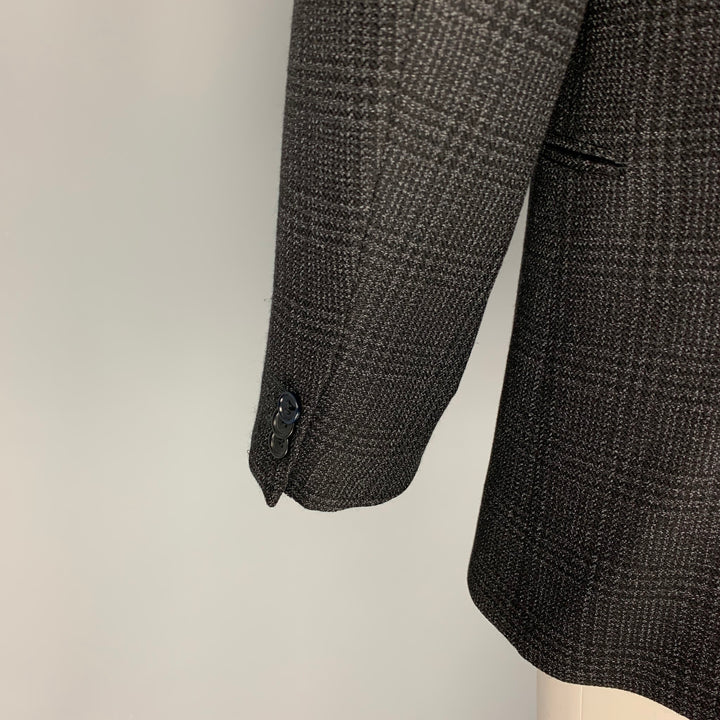 ARMANI COLLEZIONI Size 40 Charcoal Black Plaid Wool Sport Coat