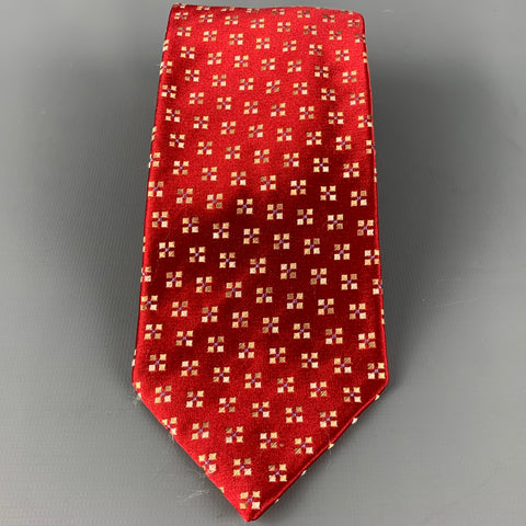 ERMENEGILDO ZEGNA Red Beige Squares Silk Satin Tie