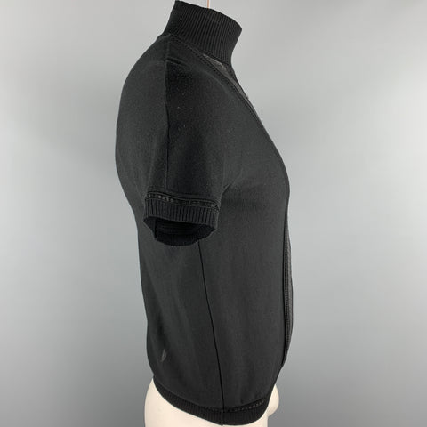 ROBERTO CAVALLI Size M Black Wool Blend Snakeskin Trim Short Sleeve Pullover