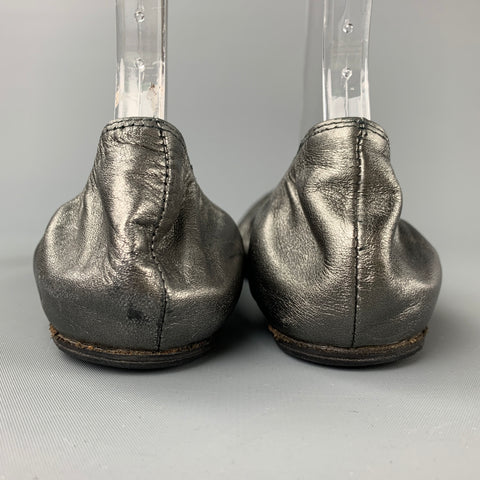 LANVIN 2007 Size 7.5 Silver Leather Ballet Flats