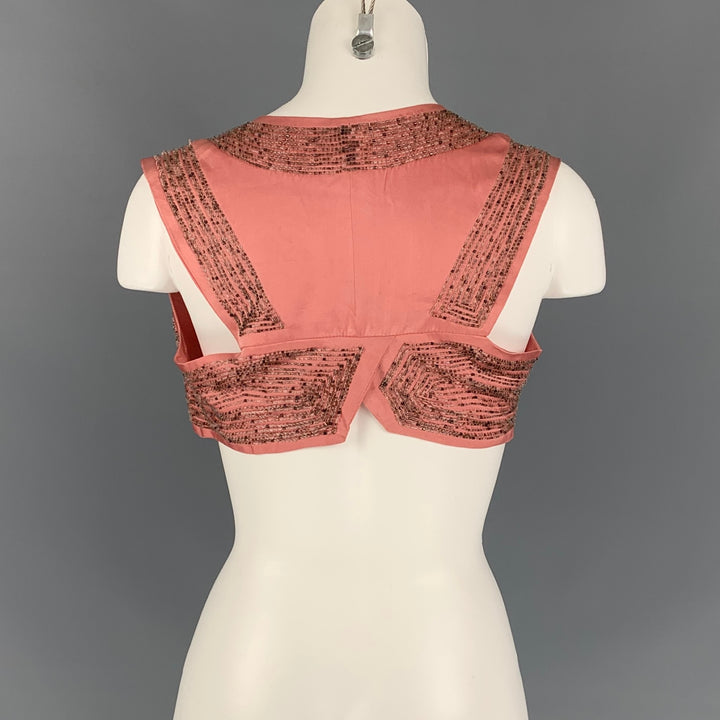 DRIES VAN NOTEN Size 6 Pink Beaded Silk Bolero Vest