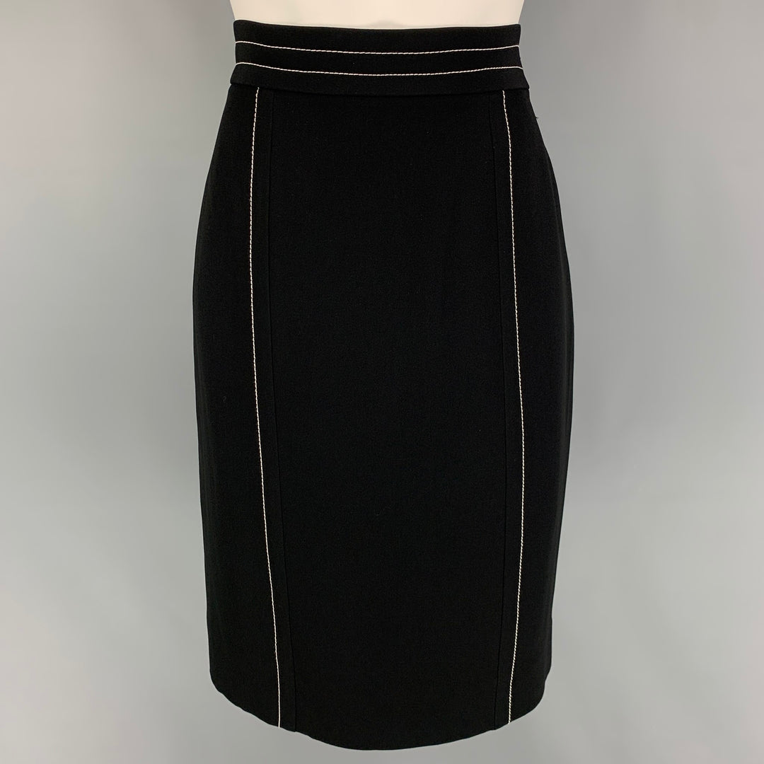 CHEAP and CHIC by MOSCHINO Size 12 Black Rayon Acetate Contrast Stitch Pencil Skirt