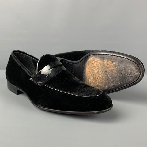 MAGNANNI Size 9.5 Black Mixed Materials Velvet Slip On Loafers