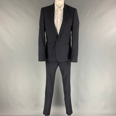 THE KOOPLES Taille 36 Costume de smoking à chevrons en laine / Mohair marine à col châle