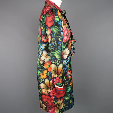 GUCCI by Alessandro Michele Size 6 / IT 42 Floral Silk Ruffled Bow Collar Dress GUCCI