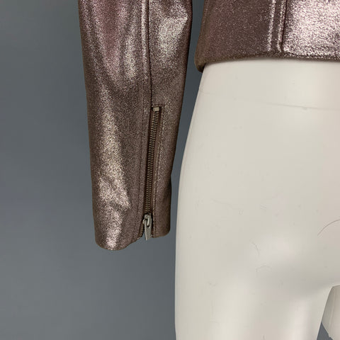 VEDA Size S Rose Gold Leather Metallic BikerJacket
