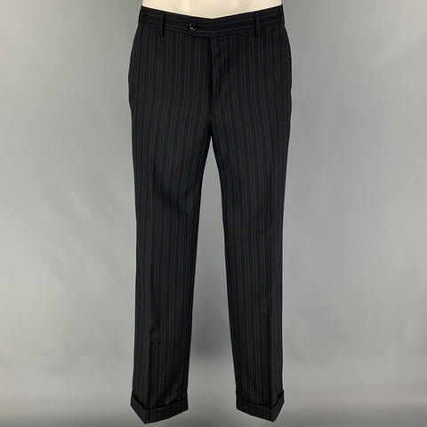 PAL ZILERI Size 40 Black Blue Stripe Wool Double Breasted Suit