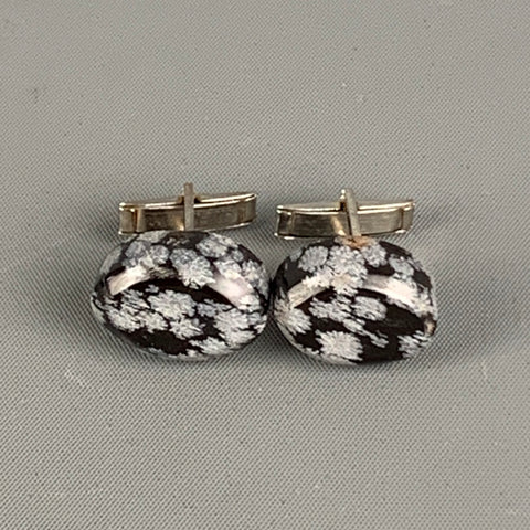 Boutons de manchette VINTAGE gris argent marbré