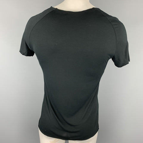 LUMEN ET UMBRA Size L Black Bamboo Raw Scoop Neck T-shirt