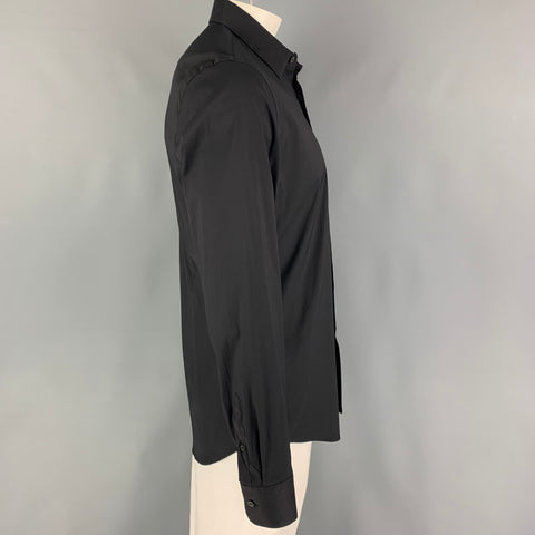 PRADA Size L Black Cotton Blend Long Sleeve Shirt