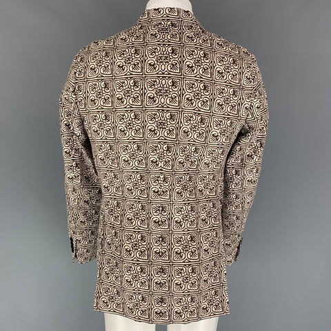TODD SNYDER Size 38 Regular Beige Brown Print Cotton Linen Sport Coat