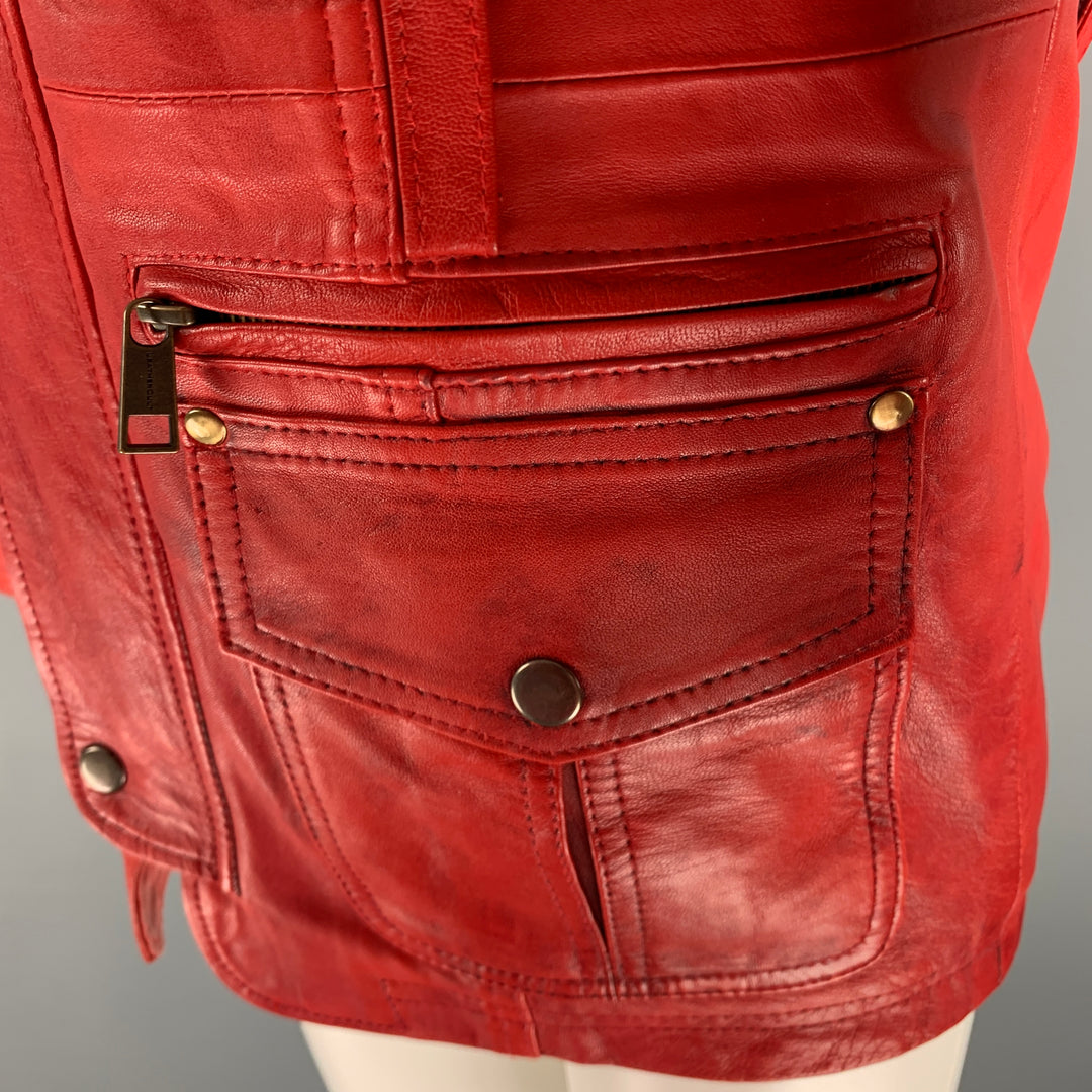 LEATHER CULT Talla M Chaqueta de cuero de materiales mixtos Rojo Marrón