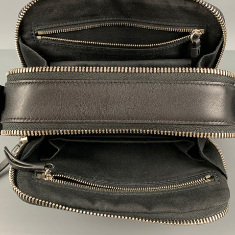 ALLSAINTS Black Silver Grommets Leather Nylon Cross Body Handbag