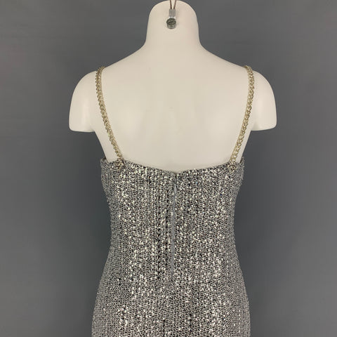 ST. JOHN Size 8 Silver Black Polyester Blend Knitted Cocktail Dress