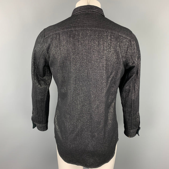 COMME des GARCONS HOMME PLUS Size M Black & Silver Metallic Wool Blend Rubber Buttons Long Sleeve Shirt