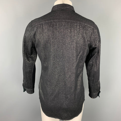 COMME des GARCONS HOMME PLUS Size M Black & Silver Metallic Wool Blend Rubber Buttons Long Sleeve Shirt
