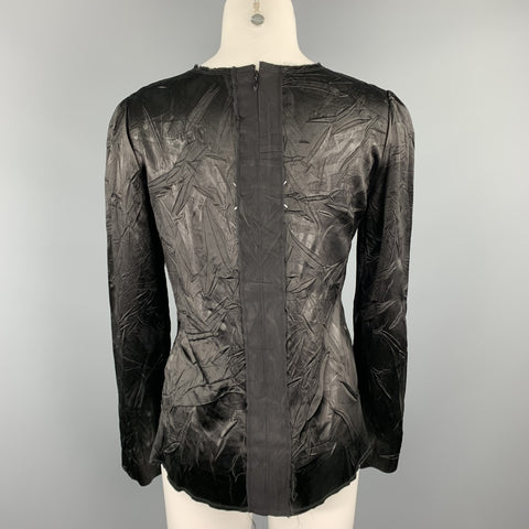 MAISON MARTIN MARGIELA Size 6 Black Wrinkled Acetate / Viscose Blouse
