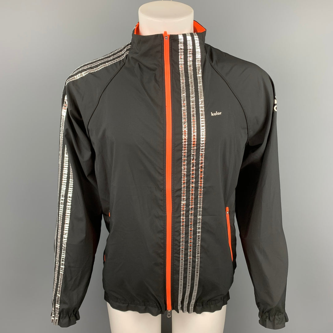 KOLOR x ADIDAS Size M Black & Silver Stripe Trim Polyester Zip Up Jacket