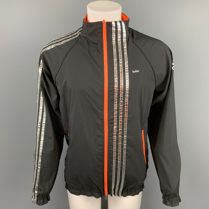 KOLOR x ADIDAS Size M Black & Silver Stripe Trim Polyester Zip Up Jacket