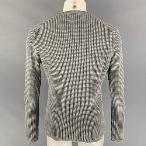 THEORY Size M Grey Waffle Knit Cotton Blend Long Sleeve Pullover