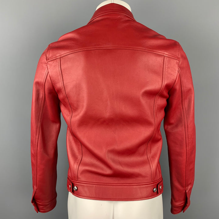 PAUL SMITH Size M Red Leather Trucker Jacket