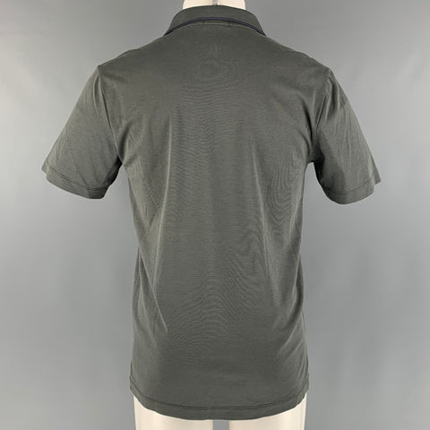 THEORY Size M Grey Navy Stripe Cotton Polyester Short Sleeve Polo