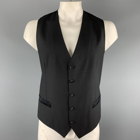 DOLCE & GABBANA Size 44 Black Wool Blend Polka Dot Back Buttoned Vest