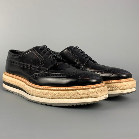 PRADA Size 10 Black Perforated Leather Platform Lace Up Shoes