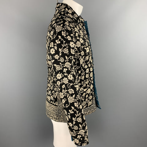 BURBERRY PRORSUM F/W 2015 Size 38 Navy & Beige Paisley Print Cotton Lined Buttoned Jacket