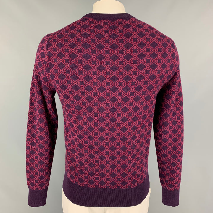MR TURK Size M Purple Pink Geometric Merino Wool Crew-Neck Sweater