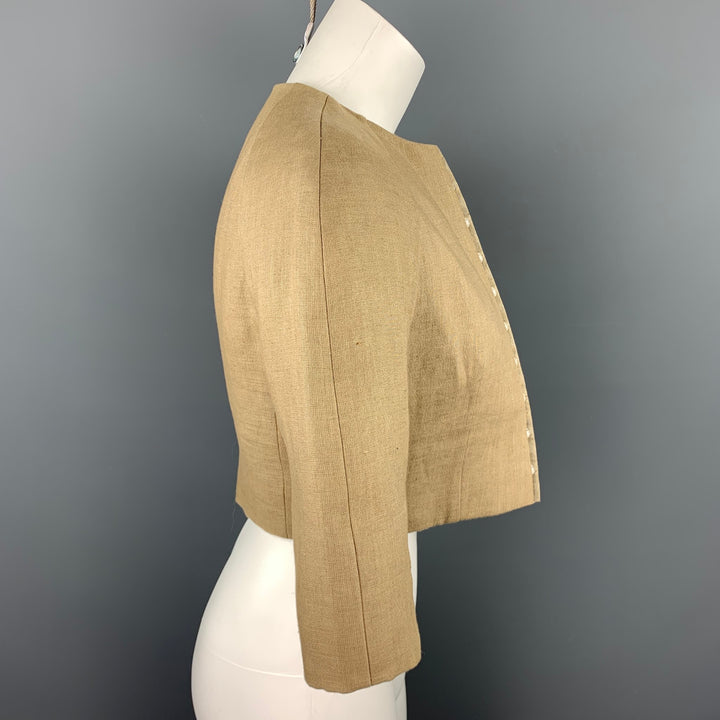 BILL BLASS for SAKS FIFTH AVENUE Size 6 Beige Textured Cropped Open Front Jacket