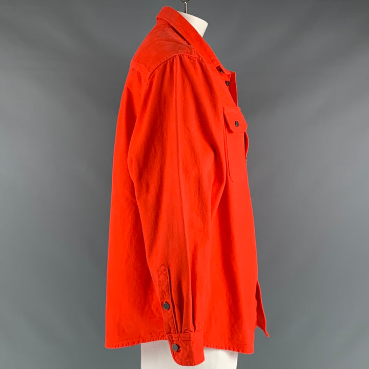 424 Size L Orange Cotton Patch Pockets Long Sleeve Shirt