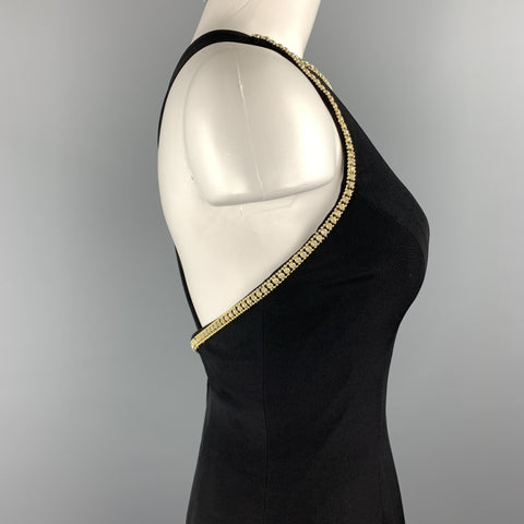 SAKS FIFTH AVENUE Size 6 Black Rhinestone Trim Gown & Cropped Jacket Ensemble