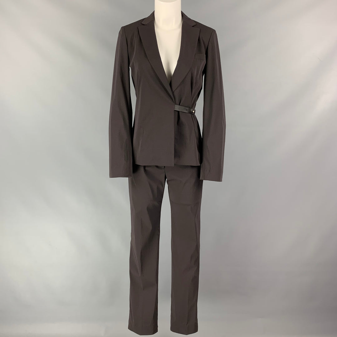 JIL SANDER Size 4 Brown Wool Blend Leather Strap Pants Suit