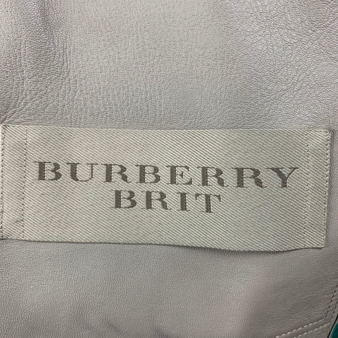 BURBERRY BRIT Size L Green Lamb Skin Leather Parka Jacket
