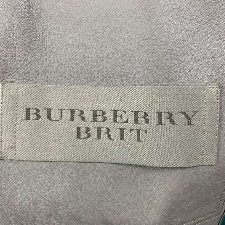 BURBERRY BRIT Size L Green Lamb Skin Leather Parka Jacket
