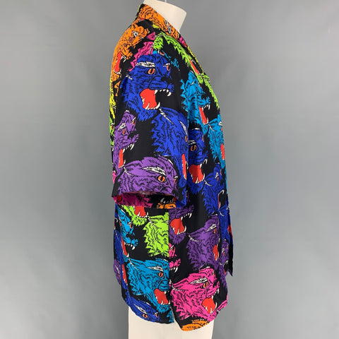 GUCCI Size XL Multi-Color Print Silk Camp Short Sleeve Shirt