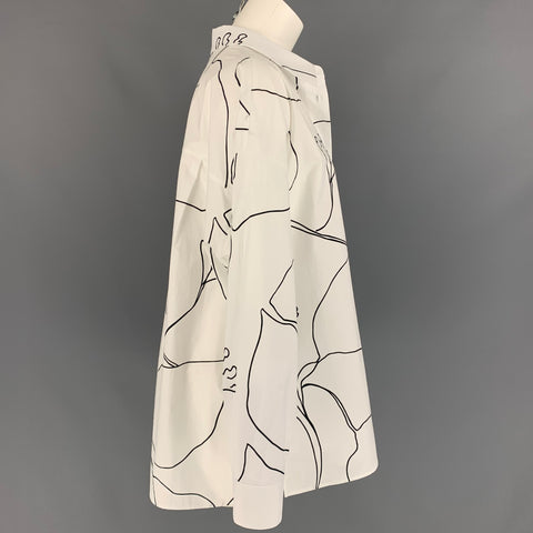 LAFAYETTE 148 Size XL White & Black Cotton Print Shirt