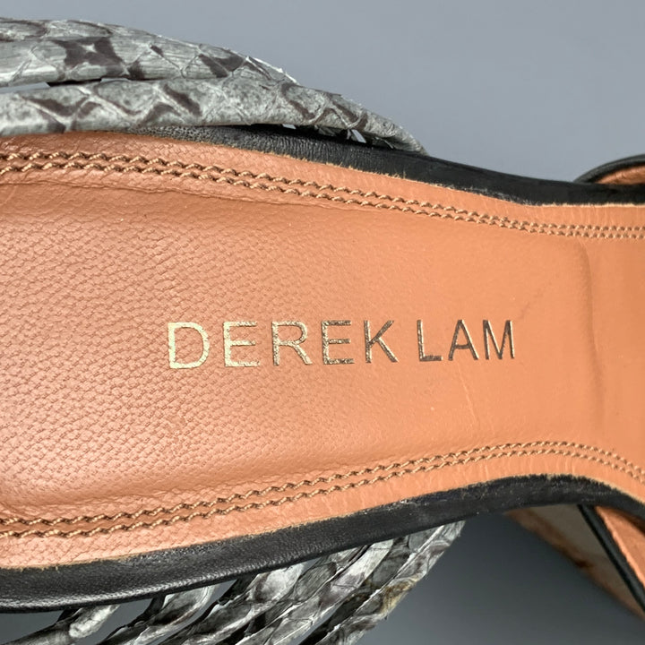 DEREK LAM Size 6 Black & Tan Leather Wood Wedge Sandals