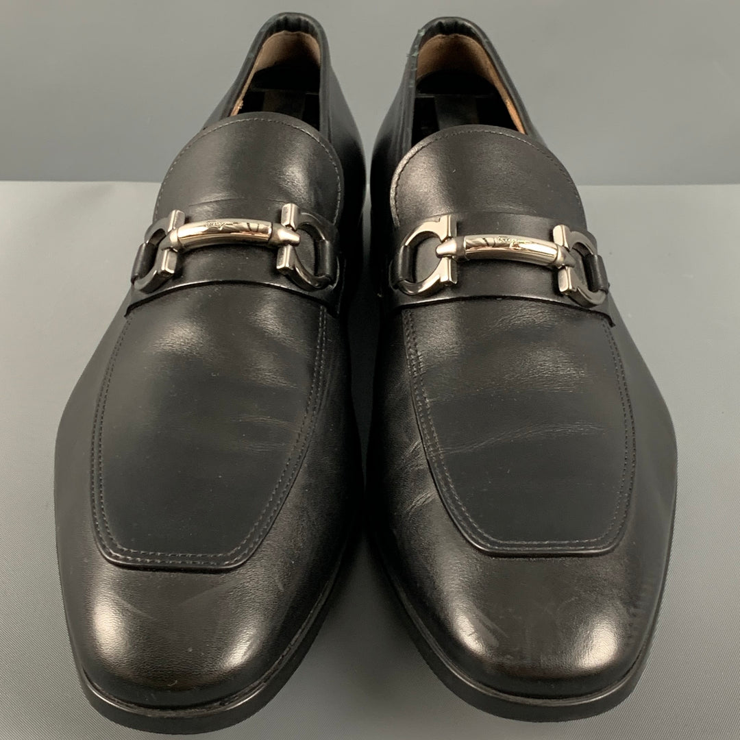 SALVATORE FERRAGAMO Size 9.5 Black Leather Penny Loafers  display picture 2