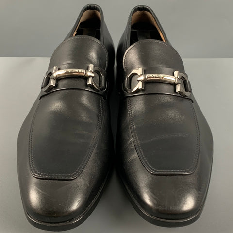 SALVATORE FERRAGAMO Size 9.5 Black Leather Penny Loafers