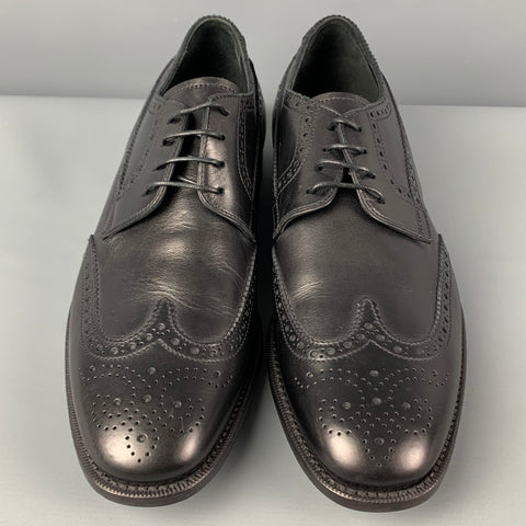 GIORGIO ARMANI Size 10 Black Perforated Leather Wingtip Lace Up Shoes