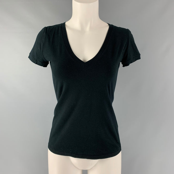 GUCCI Talla S Camiseta negra de algodón y elastano con cuello en V lisa