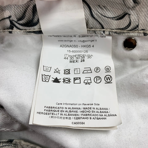 VERSACE JEANS Size 30 Grey & White Print Cotton Jean Cut Slim Fit Casual Pants