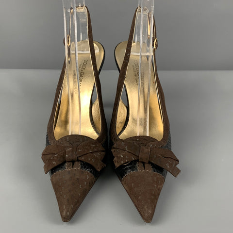 DOLCE & GABBANA Size 7 Brown Suede Slingback Bow Pumps